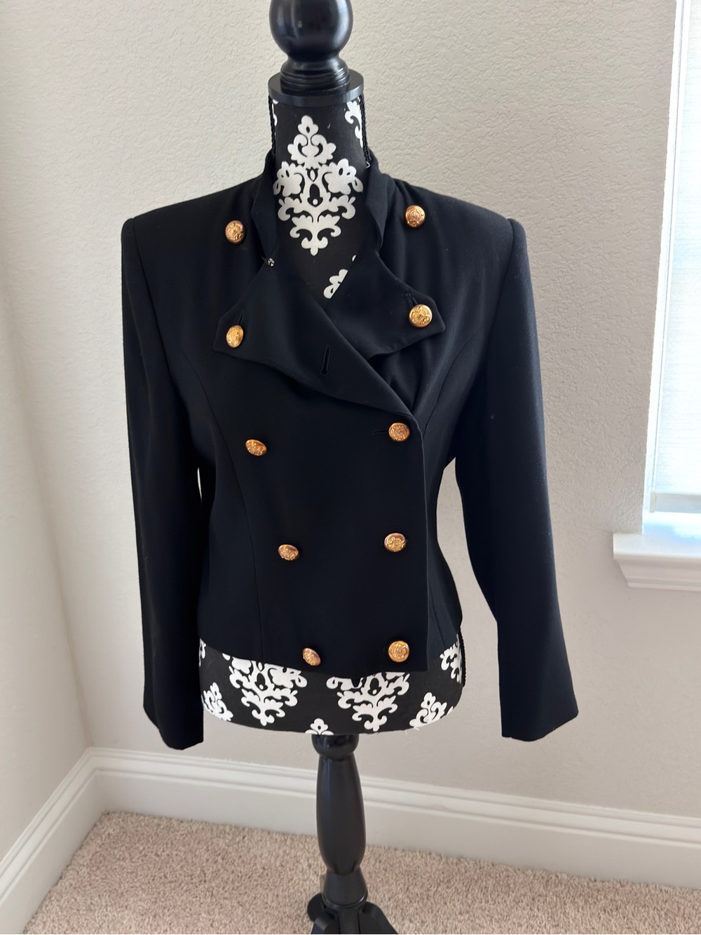 Casual Corner Black Double-Breasted Blazer with Gold Buttons
